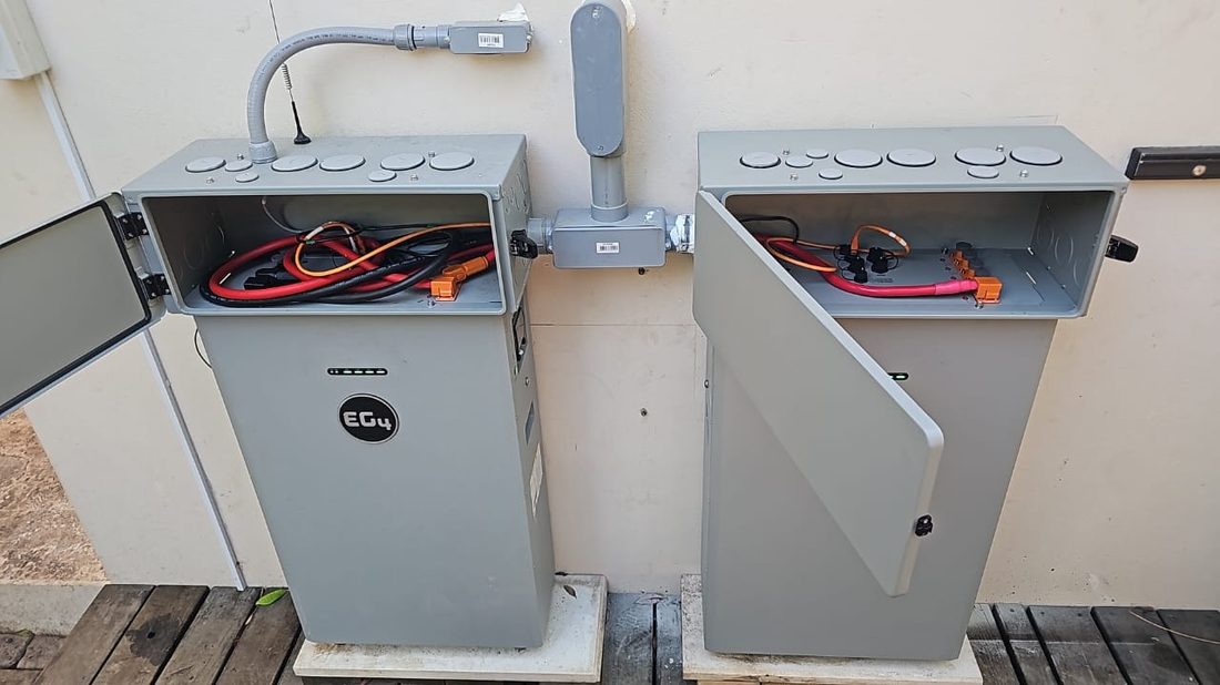 Battery storage cabinets installed for a hybrid solar system